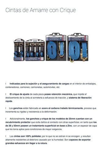 Cinta De Amarre Crique Bremen Auto Moto 25mm X 5m X 2u 7690 Azul