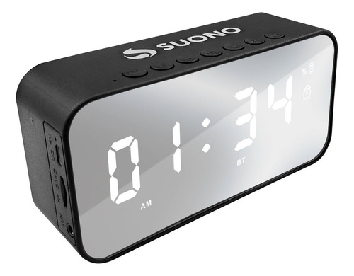 Reloj Despertador Y Parlante Bluetooth Alarma Micro Tf Radio Color Negro