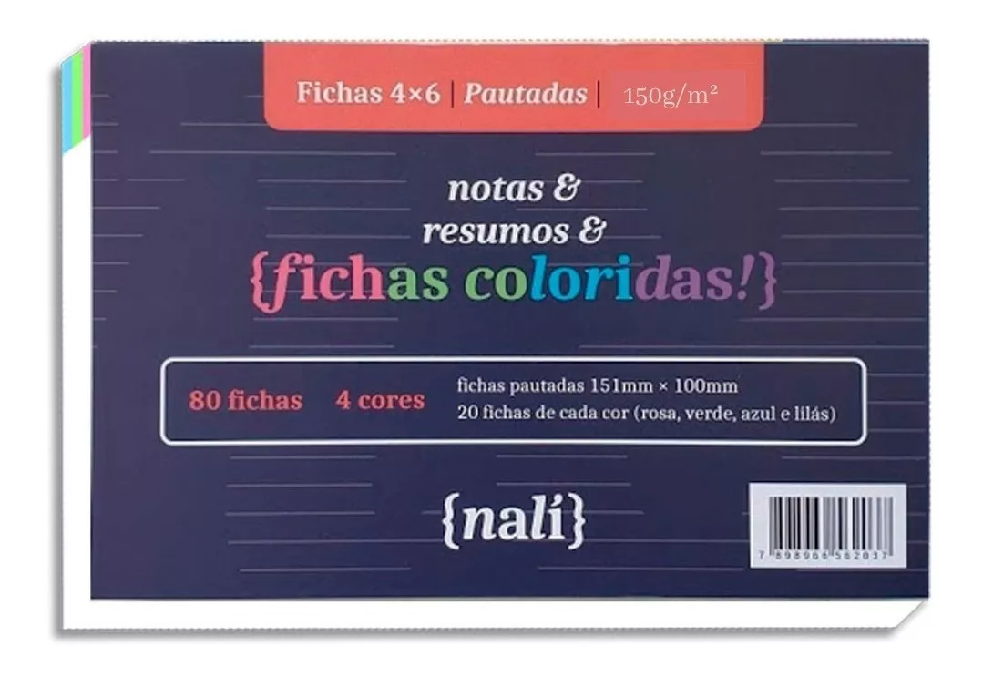 Fichas Coloridas 4x6 150g/m² Nalí Pautada,pontilhada,quad...