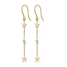 Aretes Colgantes De Estación De Estrella De Oro Amarillo De 