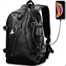 Mochila De Cuero De Negocios De Viaje Casual Impermeable Usb