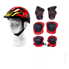 Set Casco Y Protecciones Para Niñ@ 7 Piezas Negro Fuego