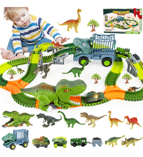 304pzs Juguetes De Dinosaurio Pista Para Niños Con 6 Coches