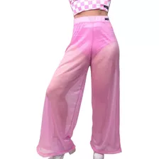 Calça Tule Sobreposição Plus Size Glitter Barbie Core Rosa