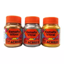 3x Tinta Aerografo Esmalte Vitral Metalicas 37ml - Dourada