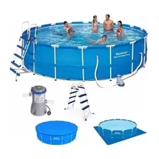 Piscina Bestway 4.57m 91cm + Filtro + Cobertor + Escalera Color Azul Marino