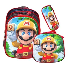 Mochila Escolar Super Mario Bros Lonchera Y Cartuchera Malet