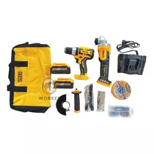 Kit Esmeril + Taladro Inalámbrico 20v+ 2 Bat 4.0a Brushless Color Naranja Claro