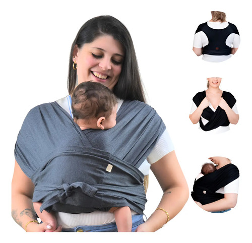 Sling De Bebe Carregador Canguru Sem Amarrar Cor Chumbo Cor Tamanho P