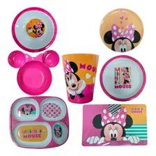 Kit Alimentação Infantil Minnie Copo Bowl Pratos Em Melamina