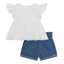 Conjuntinho Bata E Short Feminino Infantil - Kukiê