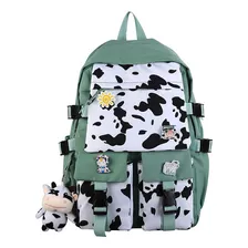 Mochila Con Estampado De Vaca Kawaii Con Lindo Accesorio Pin