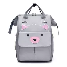 Bolso Pañalera Bebe Tipo Morral Diseño Osito Color Gris