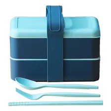 Marmita Bento Box Plást Lanch. 2andares C/ Talheres E Alça Cor Azul Com Verde