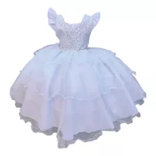 Vestido Daminha Branco Batizado C Babado Casamento Luxo 5000