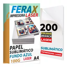 200 Folhas Papel Sublimatico Azul A4 100g Impressora Laser Cor Branco