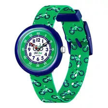 Reloj Flik Flak Bikyway Para Niños De Tela Verde Ss Color Del Bisel Azul
