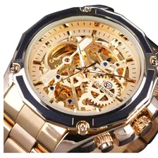 Relógio Forsining Masculino Inox Automático Gmt982-2 Dourado