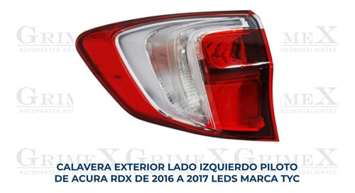 Calavera Exterior Acura Rdx 2016-16-2017-17 Leds Ore Foto 2