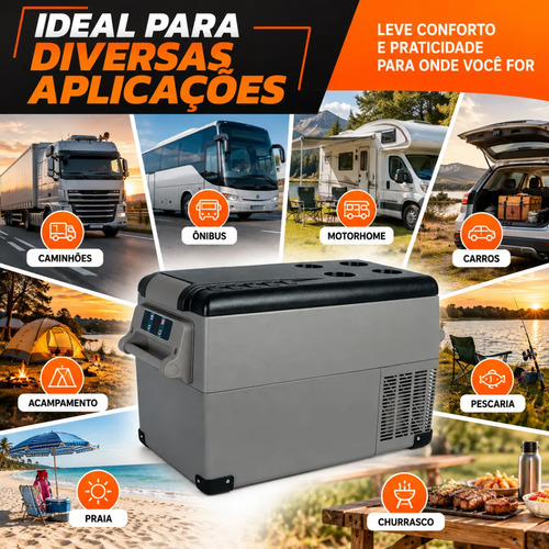 Geladeira Portatil 110v 220v 12v 24v Caminhao Camping Carro Motorhome Quadrivolt Automotiva Freezer Caixa Termica Compressor Digital Viagem Pesca Quadriciclo Van Trailer Offroad Rodas Bivolt 35 Litros — foto 6
