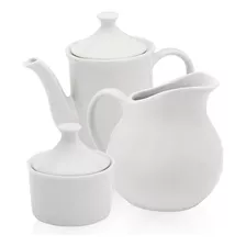 Conjunto Bule Café Açucareiro Leiteira Porcelana Branco Bv