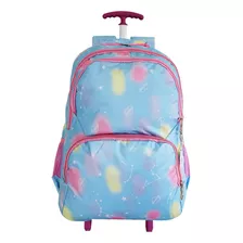 Mochila Escolar Com Rodinhas Céu Estrelado Juvenil Feminina Cor Azul-claro