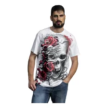 Camiseta Camisa Caveira E Rosas Heavy Metal Tumblr Branca