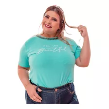 Blusa Feminina Plus Size, Lestter, T-shirt Com Pedraria 