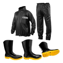 Conjunto Capa Chuva Motoqueiro + Bota Motociclista Motoboy