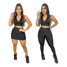 Kit 3 Peças Leg + Short Saia + Top Academia Levanta Bum Bum