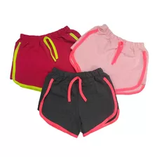 Pack Por 3 Shorts Algodon Con Ribete Nenas Niñas