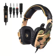 Fone Headset Sades Gamer Gpower Sa930 Camuflado Multiplataforma Amarelo