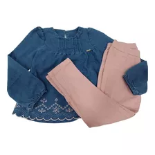 Conjunto Blusa Jeans + Calça Sarja Menina Paraiso Ref 13225