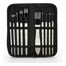 Set Pinceles 10 + Bolso Profesionales Óleo Acuarela Acrílico