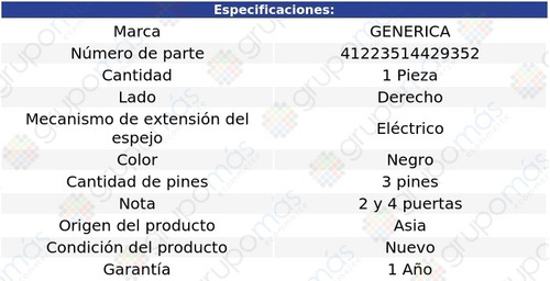 Espejo Lateral Derecho Elctrico 3 Pines Blazer 98 Al 04 Foto 2