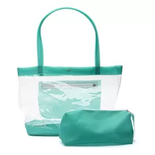 Bolsa Rosa Helena Saco De Praia Verde + Necesserie