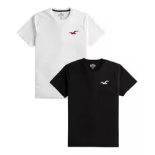 Paquete De 2 Playeras Hollister Original Con Ícono Bordado