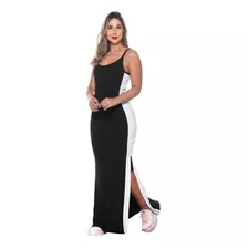 Vestido Midi Canelado Alcinha Faixa Lateral Estilo Casual 