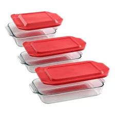 Set Juego 3 Fuentes Asaderas Tapa Pyrex Vidrio Horno Basics Color Transparente