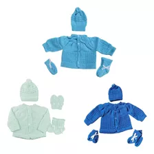 3 Kits Conjuntos Casacos Tricot Recém Nascido Menino Inverno