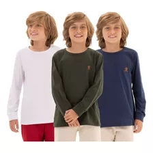 Kit 5 Camiseta Manga Longa Infantil Menino Básica Inverno