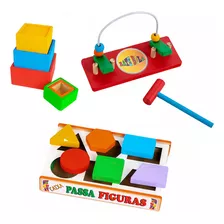 Kit Brinquedos Passa Figuras, Bate Bola E Caixas De Encaixe