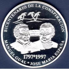 Moneda 500 Bs De 1997 Conspiración Gual Y España Plata Proof