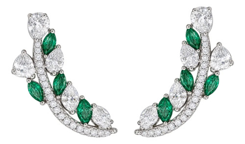 Brinco Ear Cuff Ouro 18k Diamantes 2,4ct E Esmeraldas 0,86ct Branco