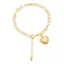 Pulseira Feminina Pingente Coração Amoeto Banho Ouro 18k