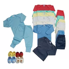 Body Bebê E Mijão 3 Conjuntos + Sapatinho Brinde Kit 7 Peças