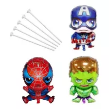 Globos Avenger Souvenir Con Varillas Spider Hulk Pack X10