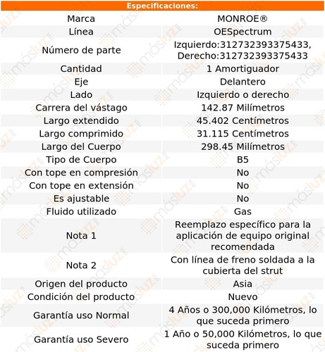 (1) Amortiguador Del Oespectrum Gas Der O Izq Sprint 89/91 Foto 2