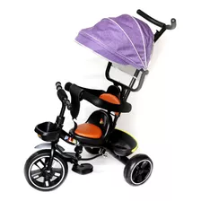 Triciclo Coche Infantil C/ Guía Volante Y Capota Diseño Liso