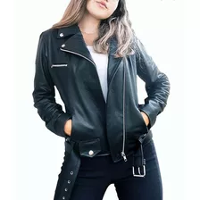 Campera De Cuero Auténtico Para Mujer Rocker Lady